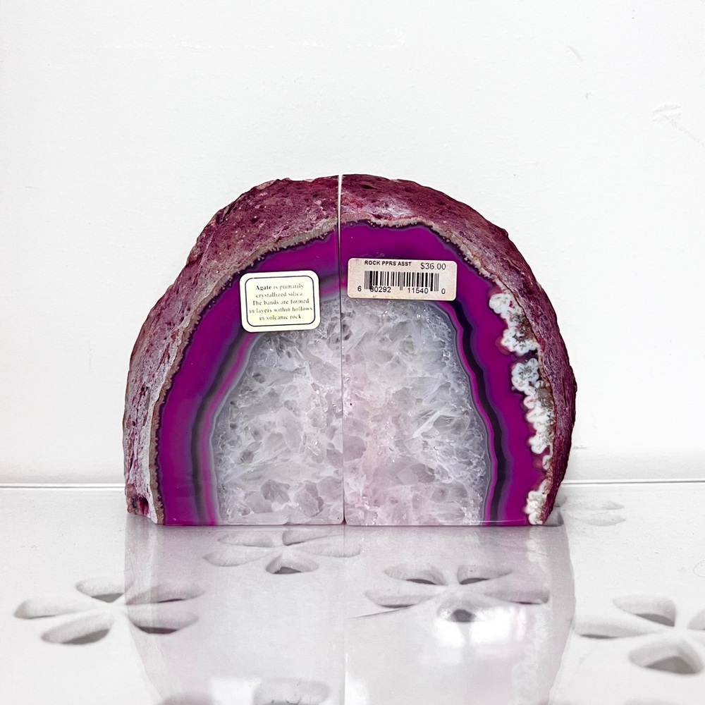 DECORATIVE VOLCANIC ROCK PINK AGATE BOOKENDS